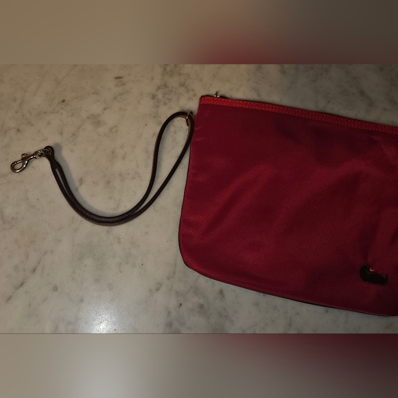 Dooney & Bourke Red Nylon Pouchette Small Handbag Shoulder Leather Trim EUC - Picture 3 of 7